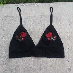 Mesh Bralette w/ Embroidered Roses